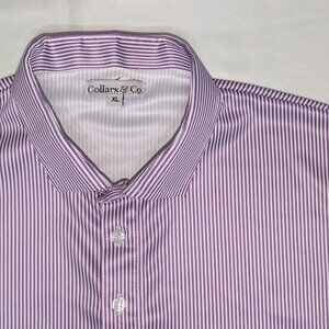 Collars and Co Dress Collar Polo Golf Shirt Mens XLarge Purple White Pinstripe